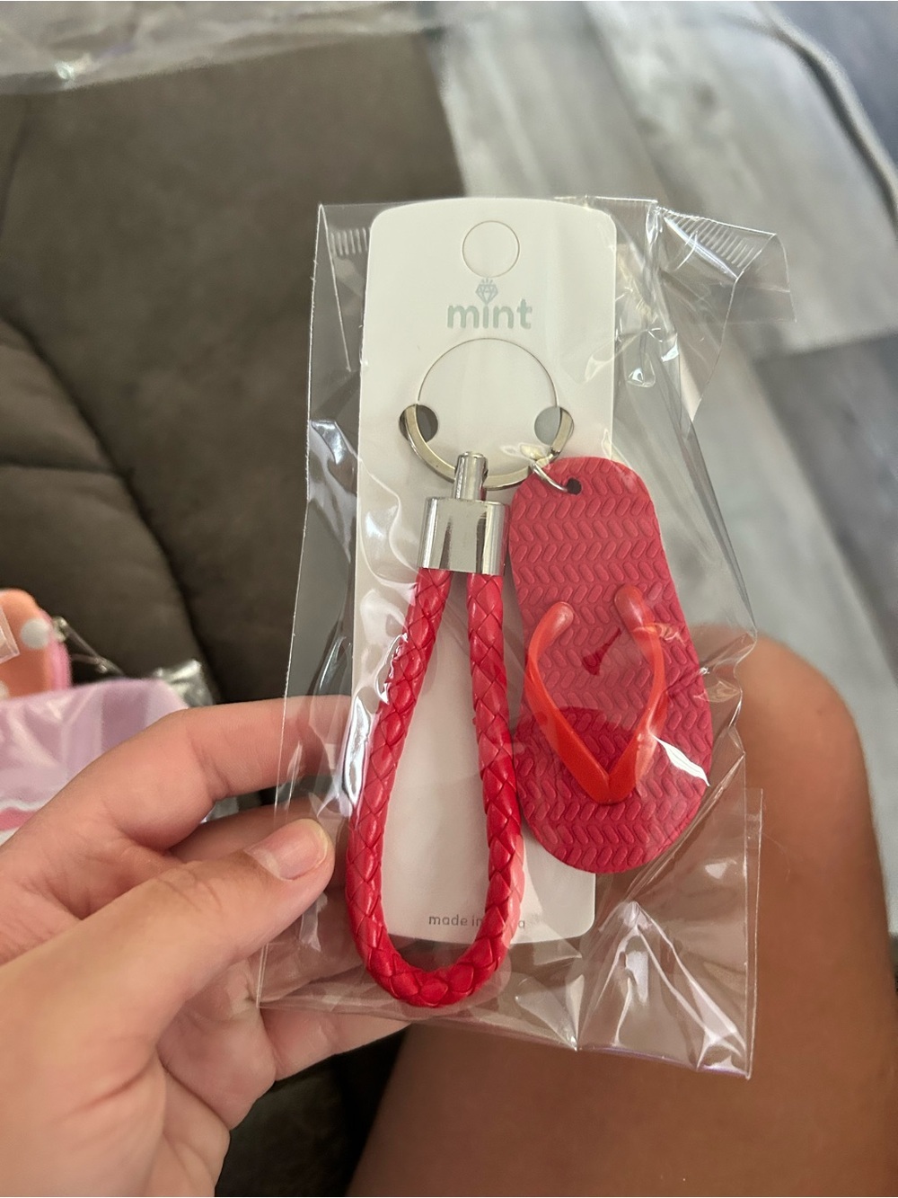🔥$2 Mint Red Flip-Flop Keychain with Braided Strap